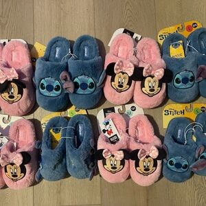 ❤️NEW!!!❤️ Disney Pink Minnie Mouse and Blue Stitch Kids Slippers